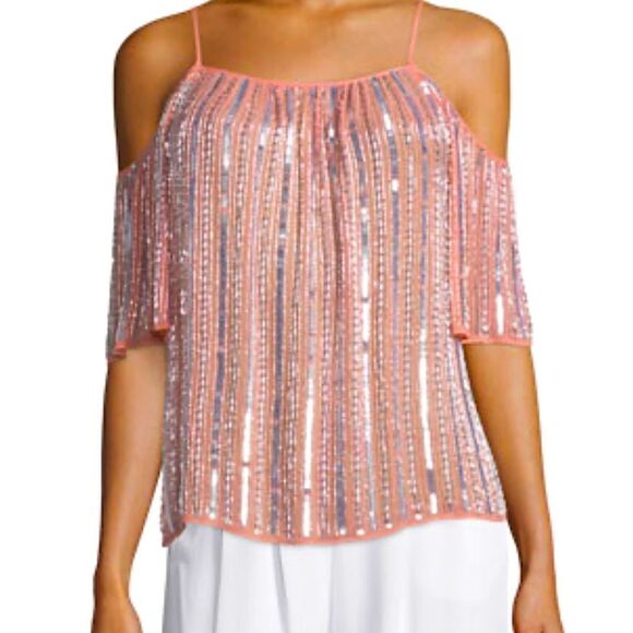 Parker Border Cold Shoulder Beads Sequins Embellished Marmalade Blouse Sz XS - Picture 1 of 8